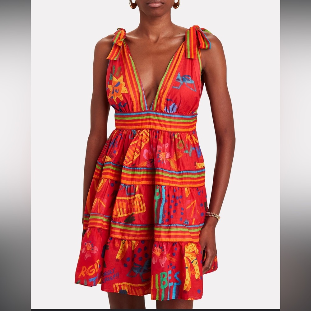 New FARM RIO Good Vibes Tie-Shoulder Mini Dress Medium